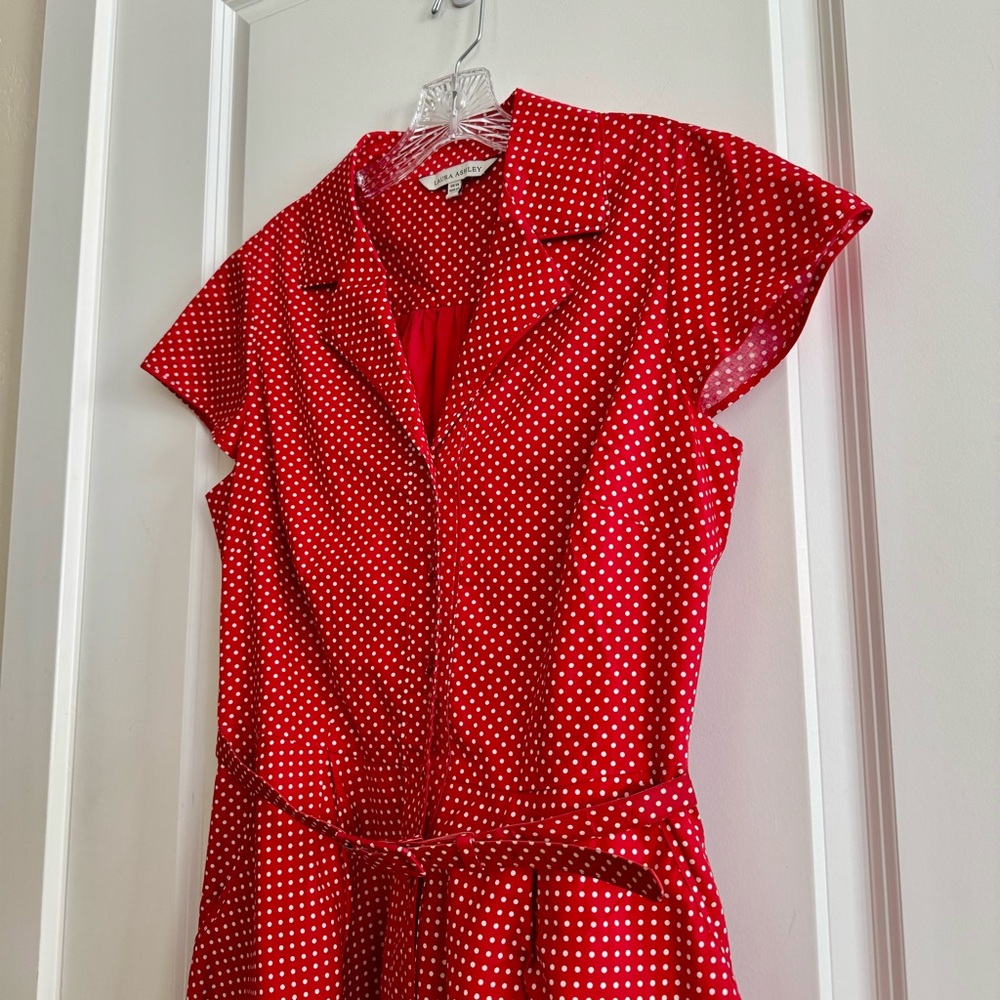 Laura Ashley Red and White Polka Dot Midi Dress - Picture 2 of 7